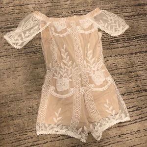 Cream/White Embroidered Lace Romper